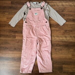 OshKosh B'gosh • Zara | Pink Corduroy Overalls with Striped Top